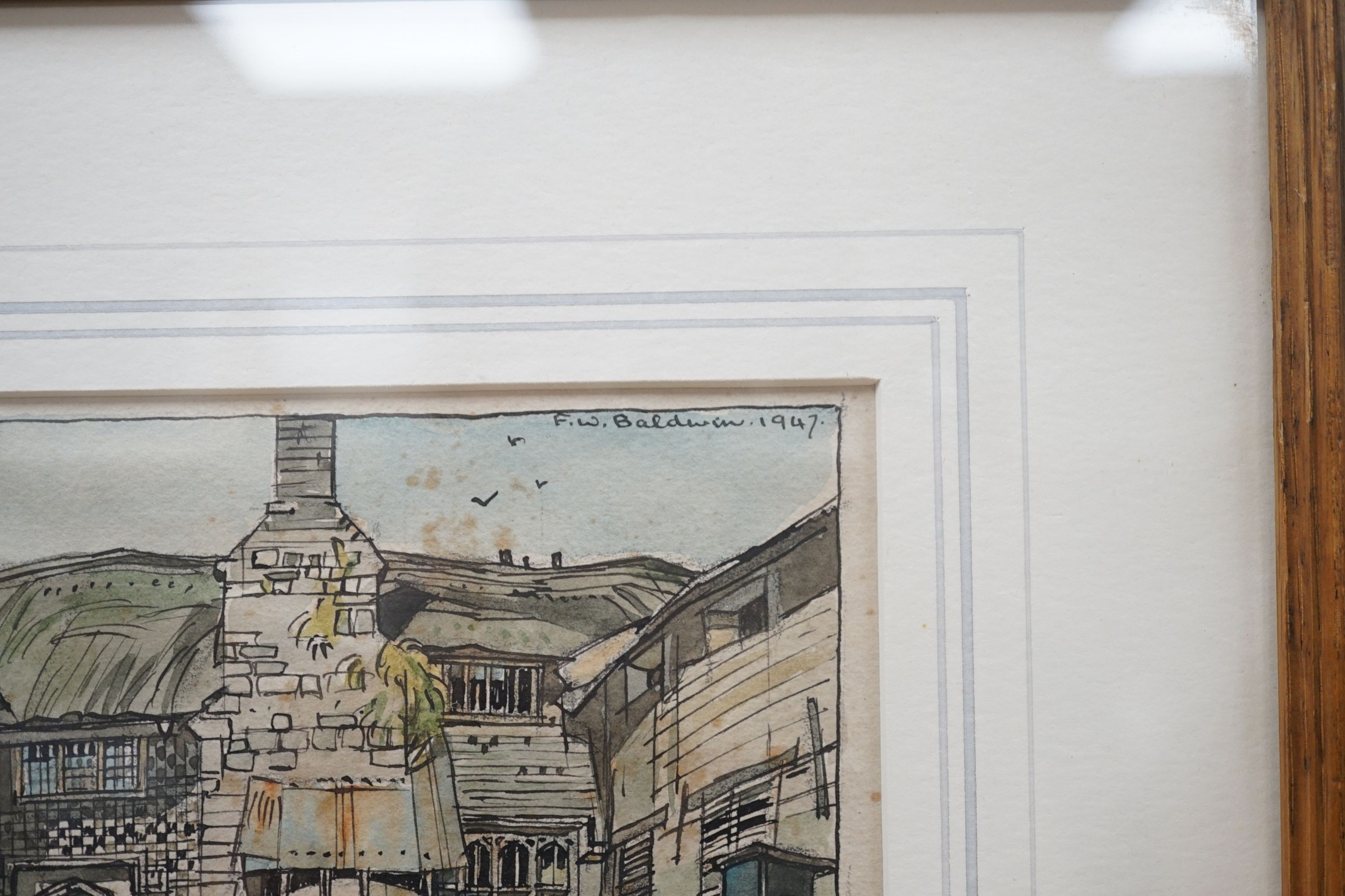 Frederick William Baldwin (b.1899), Waterhouse, Membury, Devon, pen and watercolour, signed and dated 1947, 11 x 14cm